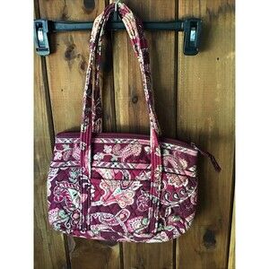 Vera Bradley Piccadilly Plum Shoulder Bag Womens 9"x12" Check Lined Paisley Red